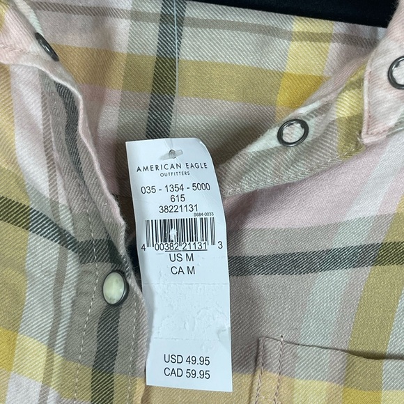 American Eagle Outfitters Pink and Yellow Plaid Flannel, Pearl Snaps - Picture 6 of 10